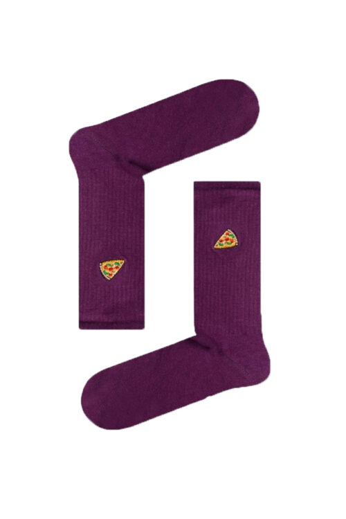 Κάλτσα Unisex με Σχέδιο Κέντημα Purple Pizza