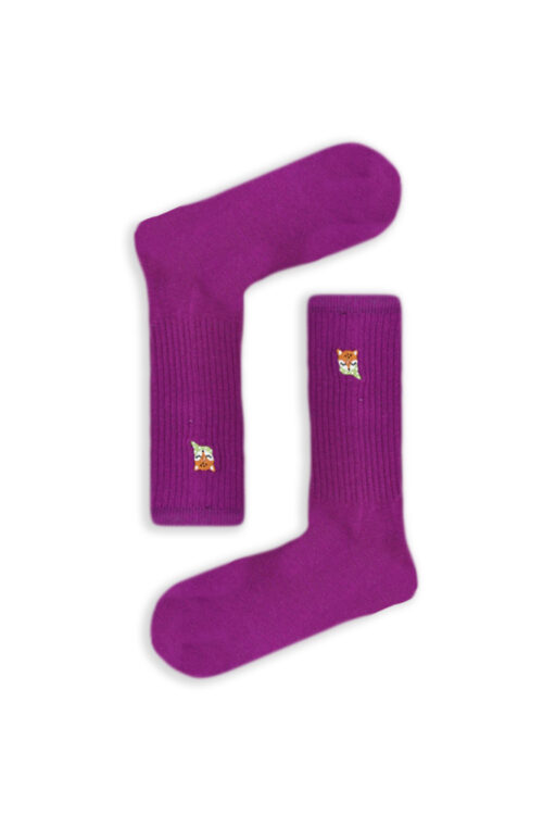 Κάλτσα Unisex με Σχέδιο Κέντημα Purple Foxy