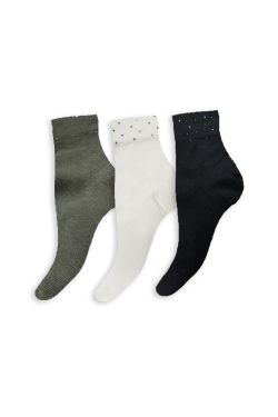 Alternative view of Κάλτσα Ημίκοντη Βαμβακερή Strass -3τμχ