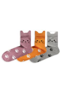 Alternative view of Κάλτσα Unisex Ημίκοντη με Σχέδιο Cat - 3τμχ