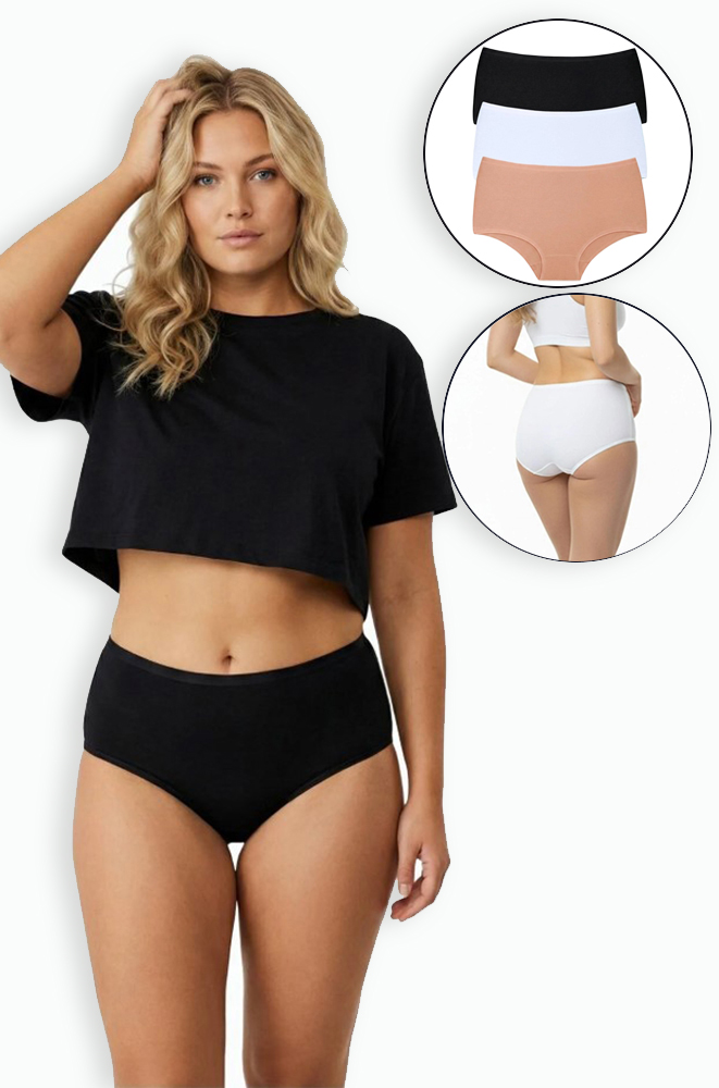 Γυναικείο Βαμβακερό Ψηλόμεσο Κιλοτάκι - 3 Τεμαχίων